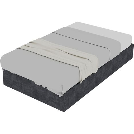 Cadre de lit au style simple et moderne, 90200 cm, gris, tissu velours hollandais, avec vérin à gaz, mobilier de chambre moderne, sans tête de lit ni matelas. (1/5)
