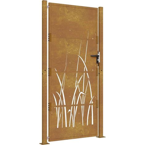 Portail de jardin,Portail de clôture,Portillon de jardin 105x205 cm acier corten conception d'herbe CFW60044 (1/5)