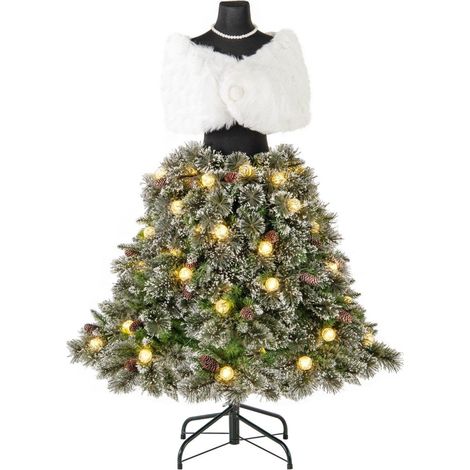 Kunstlicher weihnachtsbaum in schneiderpuppen optik mit schal halskette beleuchtung