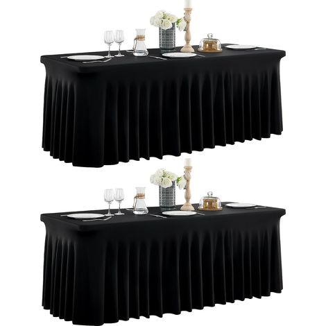 Lot de 2 nappes, élasthanne, polyester, anti-rides, jupe ondulée, table rectangulaire 180 cm, banquet, mariage (1/5)