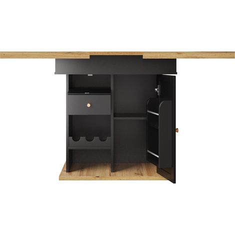 Mesa de comedor extensible 110-140 x 80 cm, MDF y metal, negra y natural (1/5)