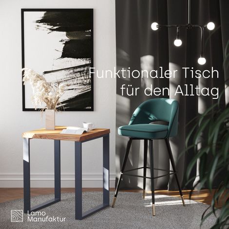 LAMO Manufaktur Table haute de bar ou bistrot, table è manger pour le salon 60x60x76 cm (long. x larg. x haut.), Modern, Frène Rustique / Anthracite, LBB-01-A-003-7016M (1/5)
