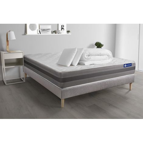 Ensemble matelas sommier Actilatex relax 160 x 200 cm 2 oreillers et couette Latex et mémoire de forme - Couleur : Gris (1/5)