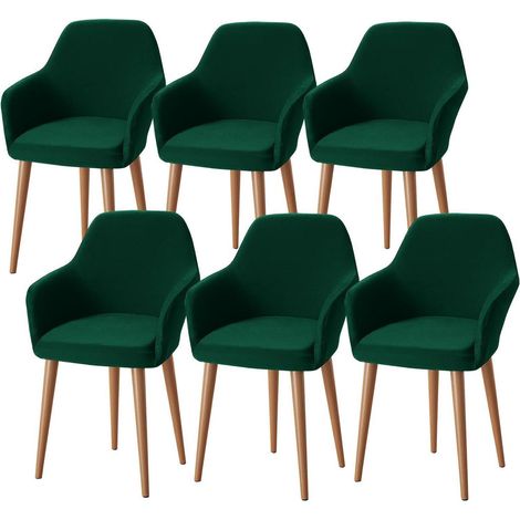 Stuhlhussen 6er Set mit Armlehnen, dehnbar und waschbar, grün (1/5)