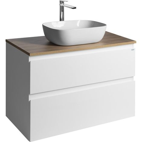Aqualine Altair - Meuble pour lavabo 60x87x45 cm, 2 tiroirs, blanc/chêne emporio AI290-02