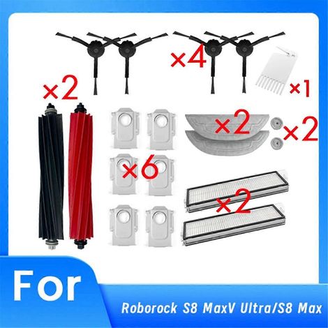 19 pièces de rechange pour robot aspirateur Roborock S8 MaxV Ultra/S8 Max : brosse latérale principale.