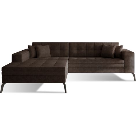 Canapé convertible capitonné angle gauche tissu marron et pieds métal noir Lazor 295cm (1/5)