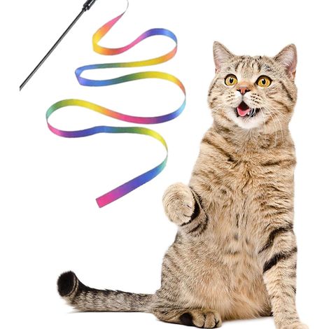 2 bâtonnets interactifs pour chats, rubans colorés en satin doux avec nuage, jeu d'interaction et d'exercice pour chat et chaton (1/5)