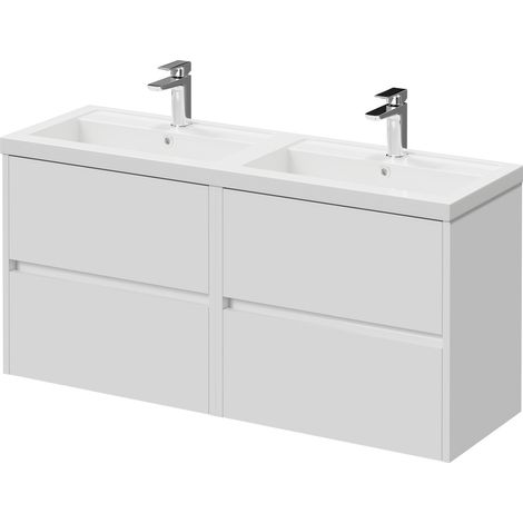 Montego Gloss White 1200mm Wall Mounted 4 Drawer Vanity Unit with Lucia Double Basin