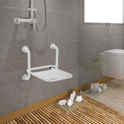 SWANEW Sgabello doccia pieghevole Montaggio a parete 304 in acciaio inox ABS 35x32.5cm Sgabello da bagno Sedile doccia a parete (1/5)