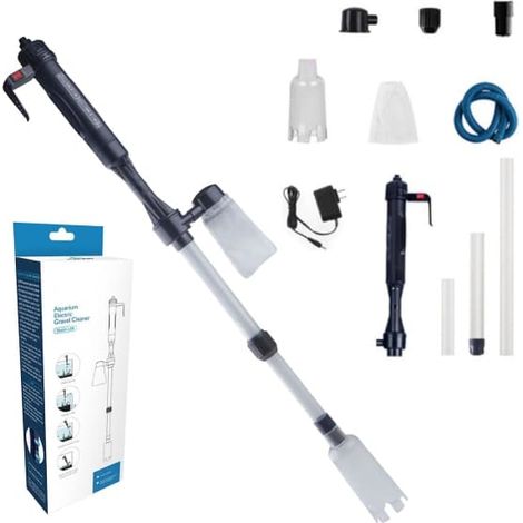 KLVGTIFS PU - Nettoyeur de gravier électrique pour aquarium à grande aspiration 4 en 1, aspirateur à siphon automatique étanche, idéal pour le changement d'eau et le nettoyage du sable d'aquarium. (1/5)