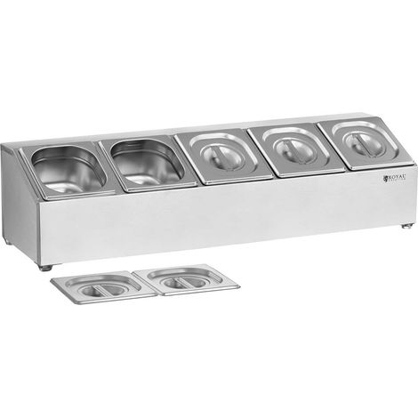 Support à bacs gastro GN 5 bacs GN 1/6 couvercles compris acier inoxydable (1/3)