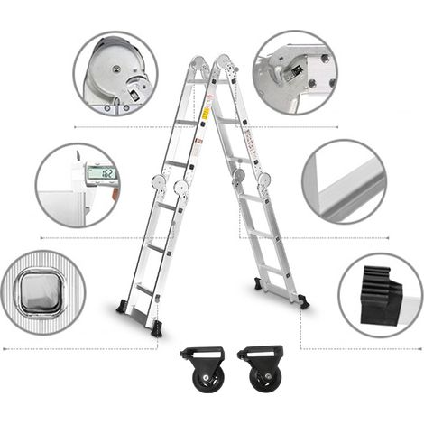 Échelle télescopique Échelle Pliant Multifonction 3.4m 6 en 1 Pliable en Aluminium avec 2 Montants 4x3 Marches Résistante à 150kg HENGMEI (1/5)