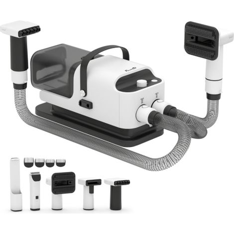 Tosatrice per animali con funzione di aspirazione, design silenzioso, completa di 5 accessori per la tosatura, adatta a cani, gatti e altri animali domestici, colore bianco, consegna a domicilio. (1/5)