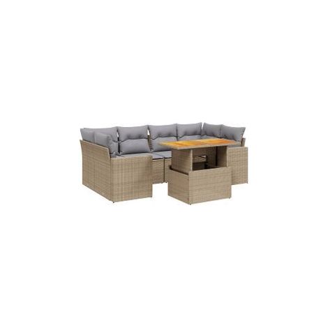 Salon de jardin avec coussins 7 pcs beige résine tressée (1/3)