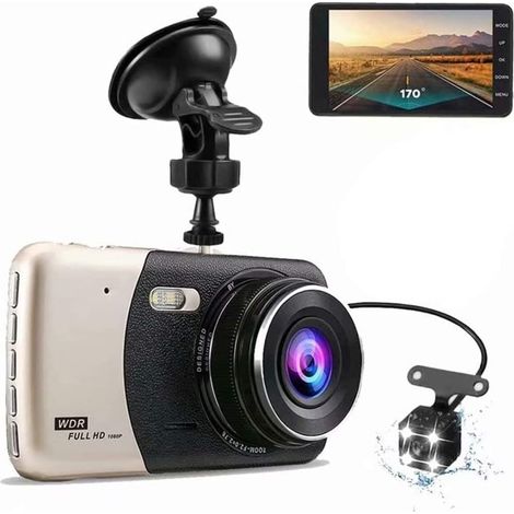 Caméra embarquée pour voiture, 4" 1080P HD Double objectif DVR IPS FHD Tableau de bord (1/5)