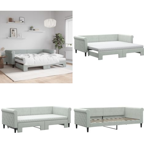 Tagesbett Ausziehbar mit Matratzen Hellgrau 90x190 cm Samt - Schlafsofa - Sofa-Bett (1/5)