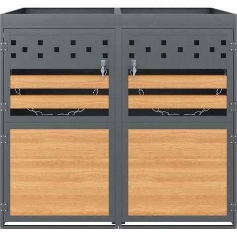 Abri double pour poubelles avec toit végétalisé, 120-240 L, anthracite, effet bois (1/5)