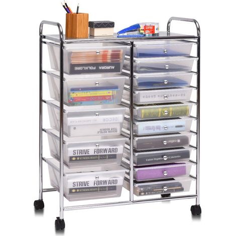 COSTWAY Carrello con 15 Cassetti Impilabili, Carrello di Stoccaggio con Ruote, Carello Portaoggetti per Casa e Ufficio, 62,5 x 37 x 87 cm (Chiara) (1/5)