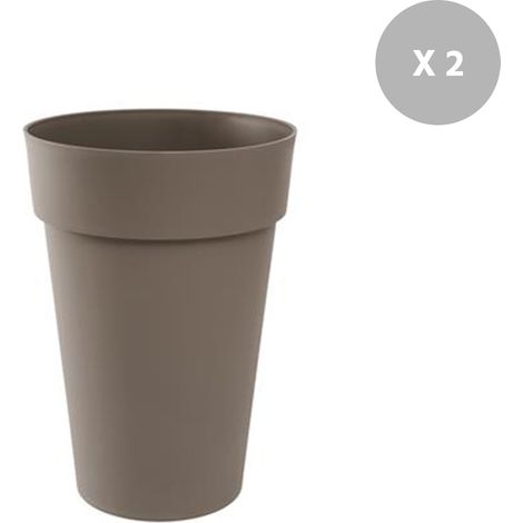 Lot de 2 Pots de fleur rond Toscane Ø 44 x H.53 cm Taupe - Eda