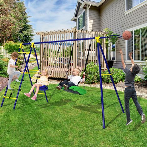 5-In-1 Outdoor Kids Swing Set Children Climbing Ladder Games W/ Basketball Hoop (1/5)