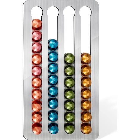 Porte-Capsules Nespresso en Acier, Adhésif, pour 40 Dosettes, 40.6x21.8cm, Compatible Ligne Originale, Idéal Murs/Cuisines - Installation Sans Perçage (1/5)