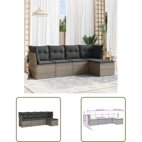 The Living Store Salon de jardin 5 pcs avec coussins gris résine tressée - Salon De Jardin - Mobilier De Jardin - Canapé Extérieur - Ensemble Salon De Jardin - Résine Tressée (1/3)