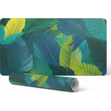 Alfombrilla protectora antideslizante para escritorio con estampado de hojas tropicales, 90x45 cm.