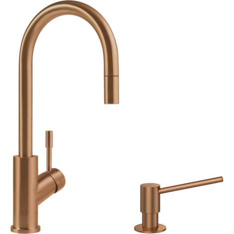 Robinet cuisine VILLEROY ET BOCH Umbrella flex + Distributeur de savon Bronze