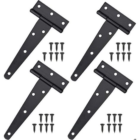 Lot de 4 Charnières en T - 150mm - Charnières de porte en Inox avec Vis pour Portails, porte de grange, Abris de Jardin - Noir (1/5)