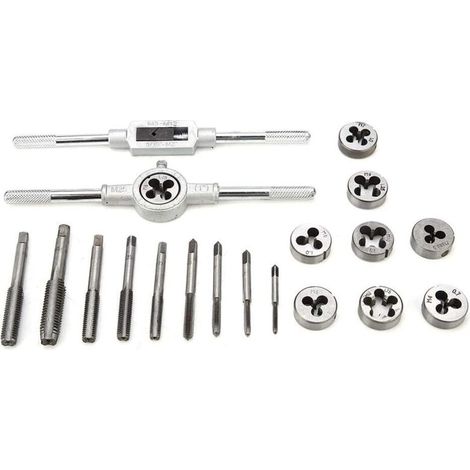 20-teiliges Gewindeschneidwerkzeug-Set, Gewindebohrer und Schneideisen, Gewindeausdreher, Schraubenausdreher, Stahl M3-M12, mit Koffer - Crezuo