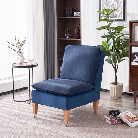 Fiximaster Fauteuil sans accoudoirs en velours côtelé, avec roulettes, pour salon et chambre - Bleu (1/5)