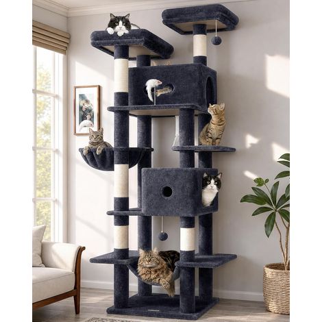 Arbre à Chat XXL Stable 204cm pour 3-5 Grand Chats Intérieur (1/5)