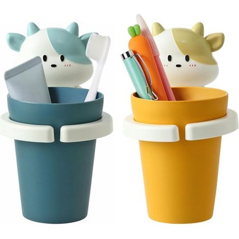 Set di 4 porta spazzolini, porta spazzolini per bambini, senza foratura, con supporto a forma di simpatico animale dei cartoni animati. (1/5)