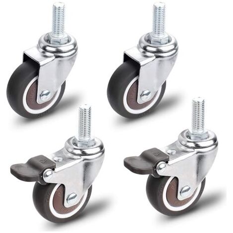 Möbelrollen, 2 Stück Lenkrollen mit Bremse + 2 Stück Lenkrollen ohne Bremse, M10x25mm Universal-Möbelrollen, Tragfähigkeit 30 kg pro Rolle