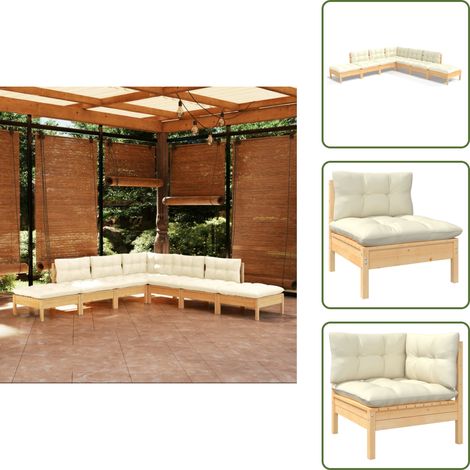 Salon de jardin 7 pcs avec coussins crème bois de pin - Ensemble Salon De Jardin - Salon De Jardin En Bois - Mobilier De Jardin - Meubles De Terrasse - Set Salon De Jardin (1/5)
