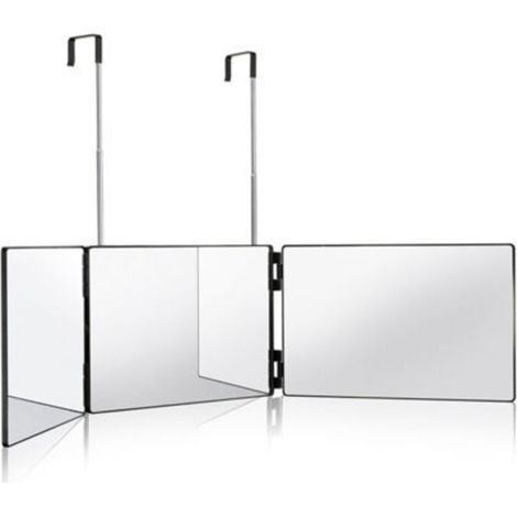Miroir grossissant 3 faces Miroir de coiffure 360° pliable Hauteur réglable avec crochets télescopiques Pour maquillage et rasage (1/5)