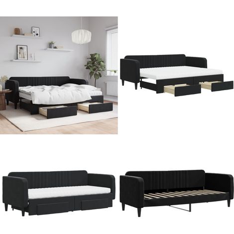 Tagesbett Ausziehbar mit Schubladen Schwarz 80x200 cm Samt - Schlafsofa - Gästebett - Tagesbett - Samtsofa - Möbel - Home & Living