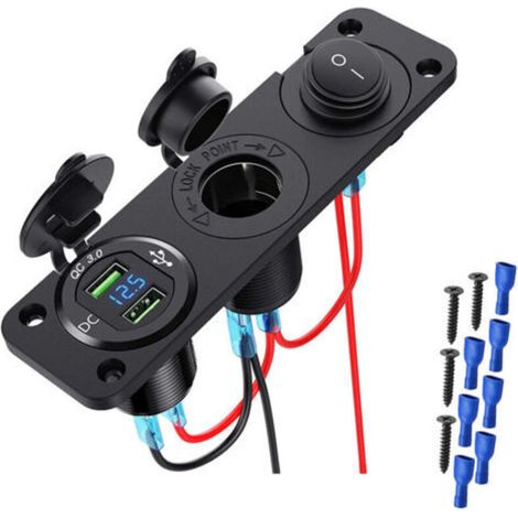 Integrated 12V USB socket, 12V cigarette lighter socket, 12V QC 3.0 dual USB charger, cigarette lighter socket panel (1/5)