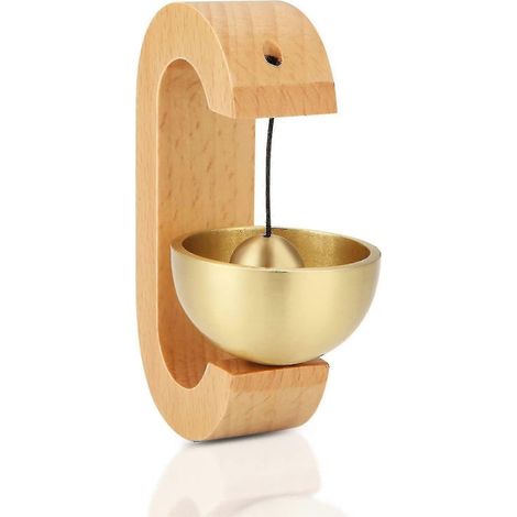 Sonnette de commerçant pour l'ouverture de porte, sonnette magnétique en bois, carillon décoratif doré avec cloche en laiton. (1/5)