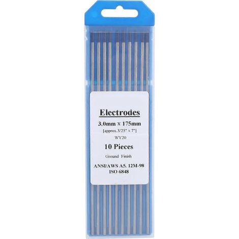 10 Stück Wolfram-Lichtbogenelektrodennadeln aus Yttrium für das Schweißen von dünnem Aluminium, blau, 3 mm, WY20