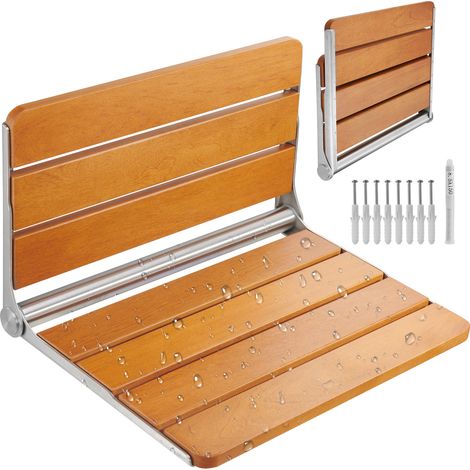 VEVOR Sedile per Doccia Pieghevole in Teak 530 x 48 x 406 mm Panca per Doccia Pieghevole a Parete con Capacita 226,8 kg Sedia da Doccia Pieghevole Salva Spazio, per Anziani Donne Incinte Bambini