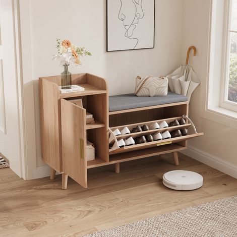 Meuble à chaussures bas , Meuble à Chaussures avec Assise Amovible, Rangement Ajustable, Dimensions 100×30×70 cm,Structure en Bois de Qualité,Convient aux entrées et aux couloirs (1/5)