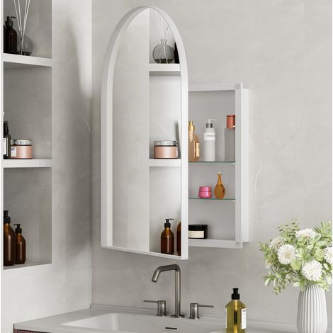 Armadio a specchio da bagno 91x61x12 cm in metallo bianco, salvaspazio da parete – MEUBLIV (1/5)
