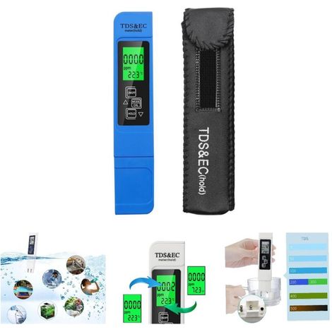TDS&EC Water Quality Tester, 3 in 1 LCD Display TDS EC Meter Digital Tester Temperature Meter, Conductivity 0-9999PPM, Drinking Water Quality Monitor Tester Pen(blue) (1/5)