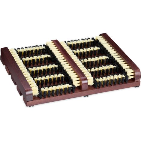 Relaxdays Grille gratte-pieds en bois, antidérapant, brosses en plastique, pour intérieur et extérieur, marron foncé (1/5)