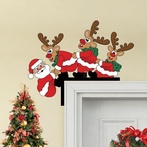 Weihnachtsdekoration für die Türecke, Türschilddekoration, lustiges Türschild mit Weihnachtsmann und Schneemann, hölzerner Weihnachtsschmuck für die Party. (1/5)