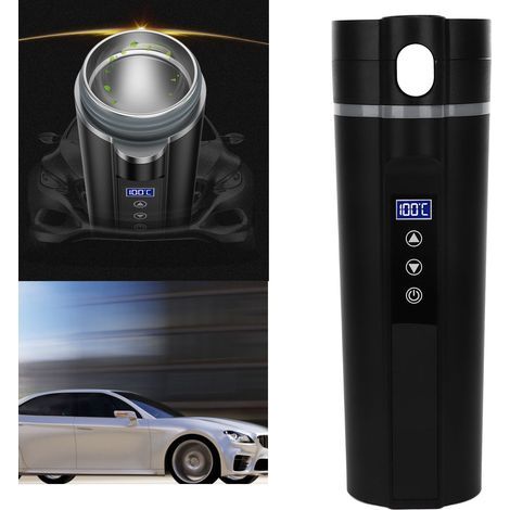Tasse de voyage chauffante électrique 450ml, contrôle intelligent de température, noir, silencieuse, idéale pour camping et déplacements en voiture. (1/5)
