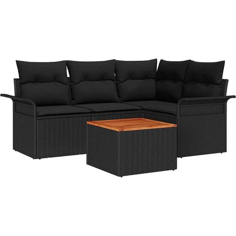 Garden Sofa Set with Storage 5 pcs Black Poly Rattan vidaXL