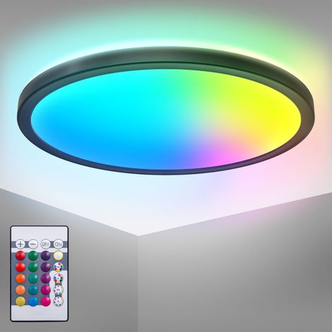 Plafonnier LED ultra-plat Ø29cm rond 15W 1850lm 4000K + RGB avec rétroéclairage – Éclairage moderne design pour salon, chambre, Salle de jeux, bureau, couloir, entfant